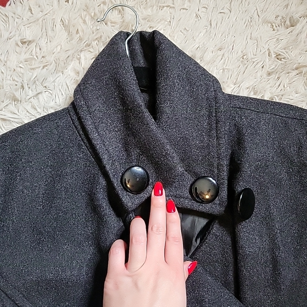 Womens Giacca Wool Blend Coat Jacket Charcoal Gray Size Small S Winter Fall Chic - Picture 6 of 15